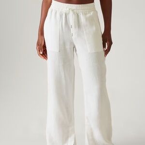 Athleta Retreat Wide Leg Linen Pants, White, Size Small